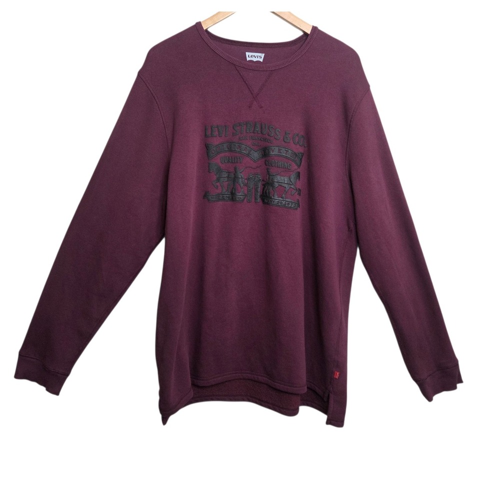 Levis Mens Burgundy Sweatshirt XL Graphic Logo Sleeve Print Pullover‎ Americana